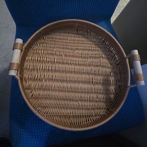 Summer & Rose Serena Woven Tray - Round Wicker Serving Tray with Handles
